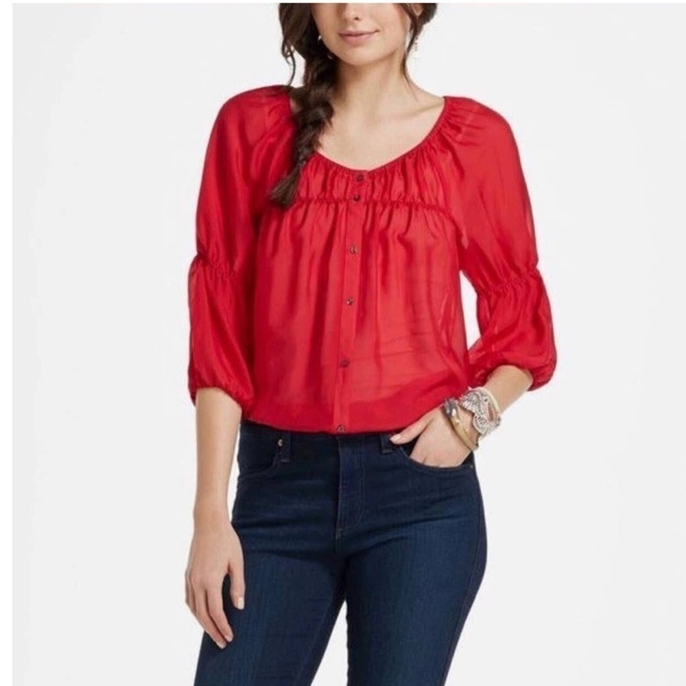 Vanessa Virginia Anthropologie Silk Red Silvi Blouse. Size L. P3/A - Picture 3 of 7
